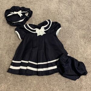 Navy baby sailor dress with bloomers and hat